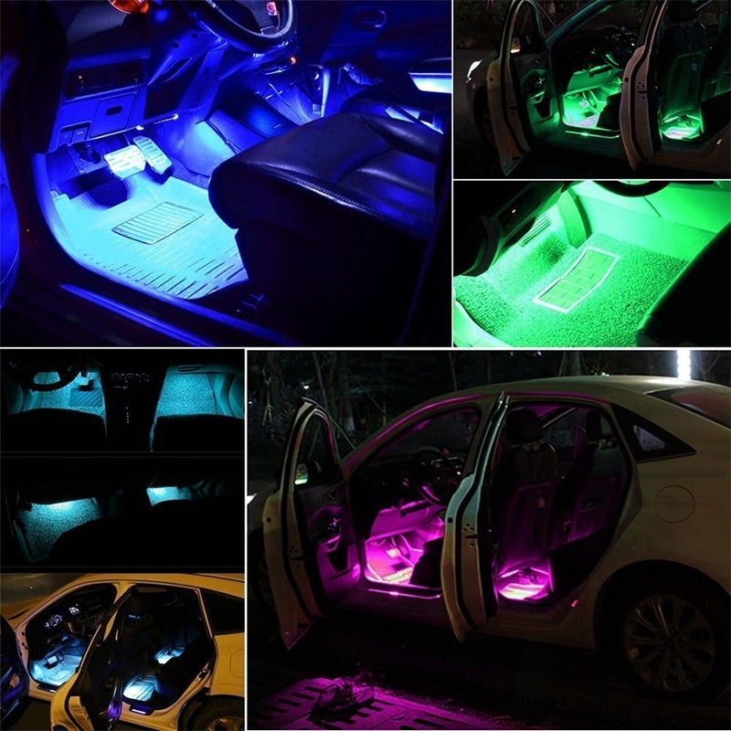 Uniwit Car LED Strip Light,Uniwit 4 Pieces DC 12V 72 LED Multicolor Car Interior Music Light LED Underdash Lighting Kit with Sound Active Function and Wireless Remote Control Including Car Charger - Image 2